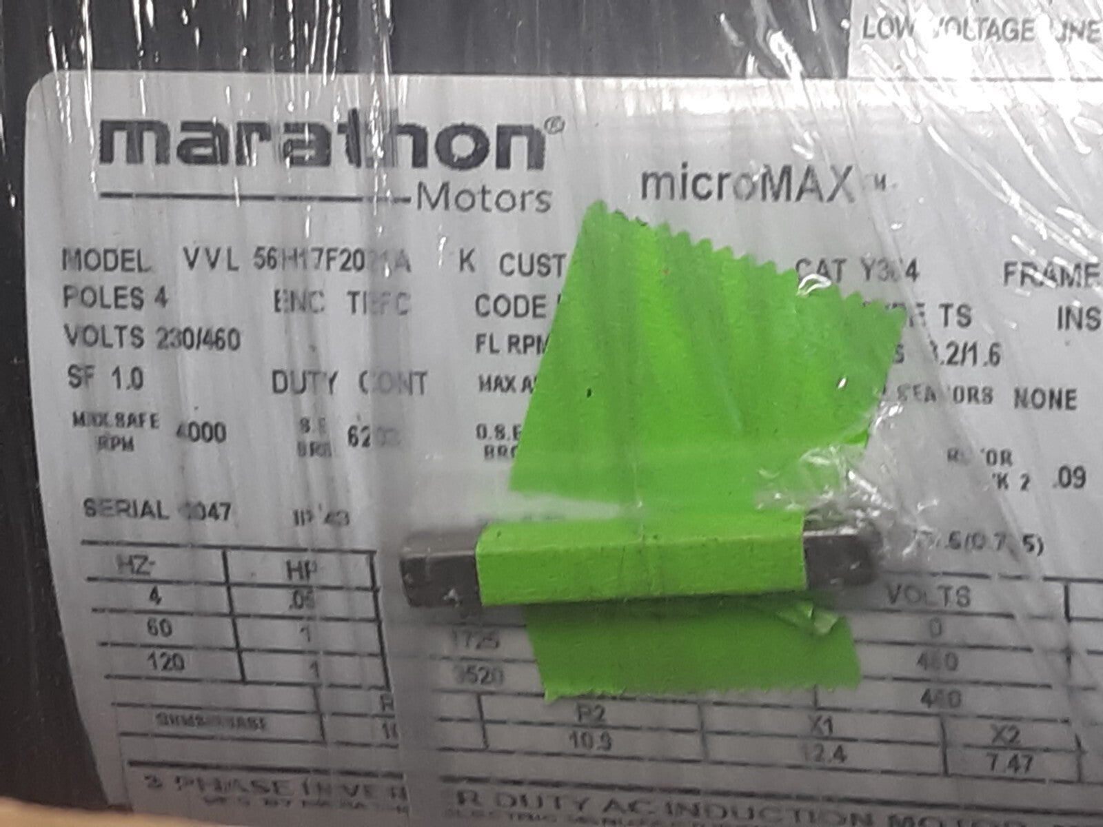 Marathon Electric MicroMAX 1HP 3-Phase TEFC Motor 56C 230/460V 1725RPM