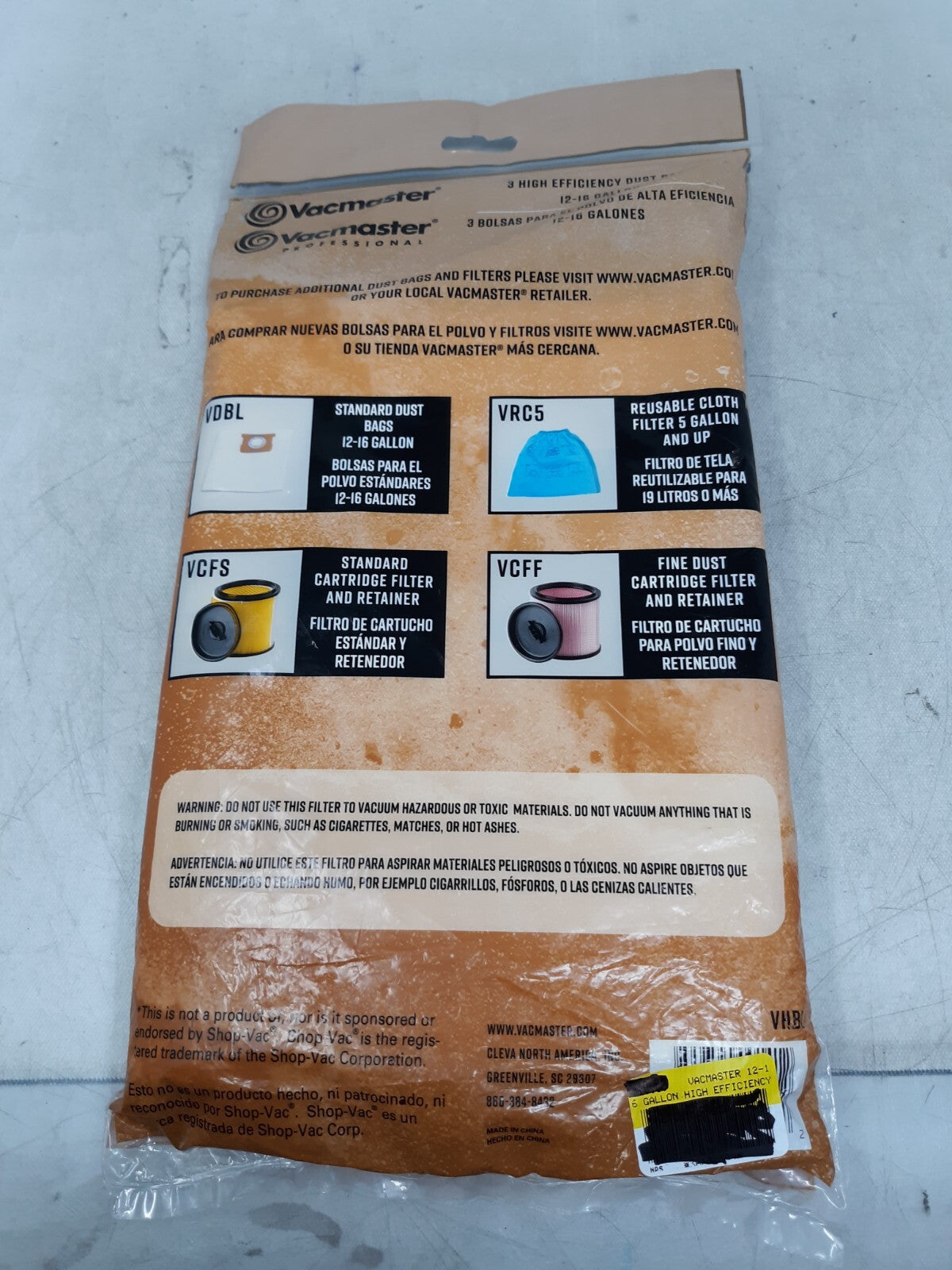 12-16 Gallon High Efficiency Dust Bag, 3 Pack, VHBL