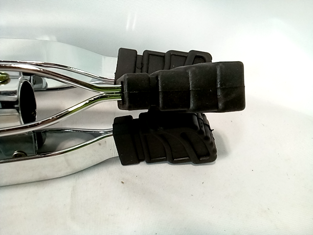 Silver and black metal tripod percussion stand for cymbals