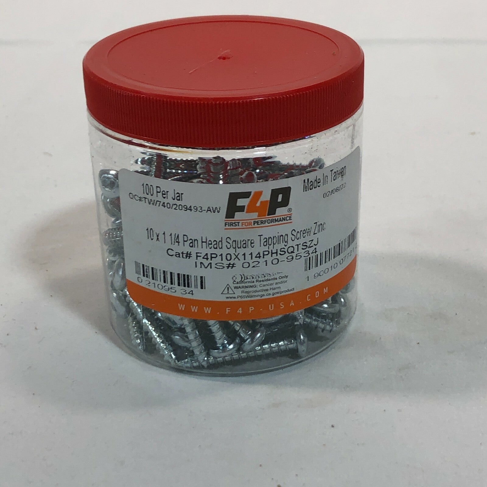 F4P First for Performance 10 x 1 1/4" Pan Head Square Tapping Screw Zinc- 100ct