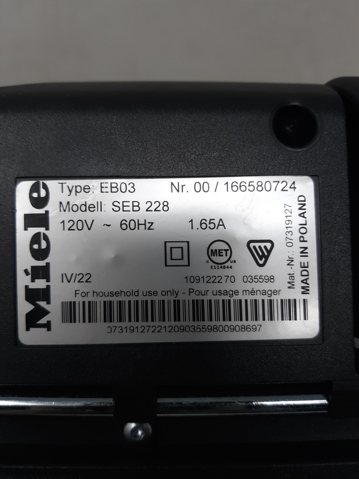 Miele SEB 228 Electro Plus Electrical Roller Brush - Black