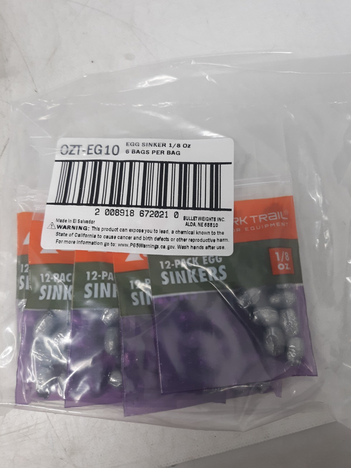 Ozark Trail Egg Sinkers 1/8 oz – Lot of 24 Packs (288 Total Weights) OZT-EG10