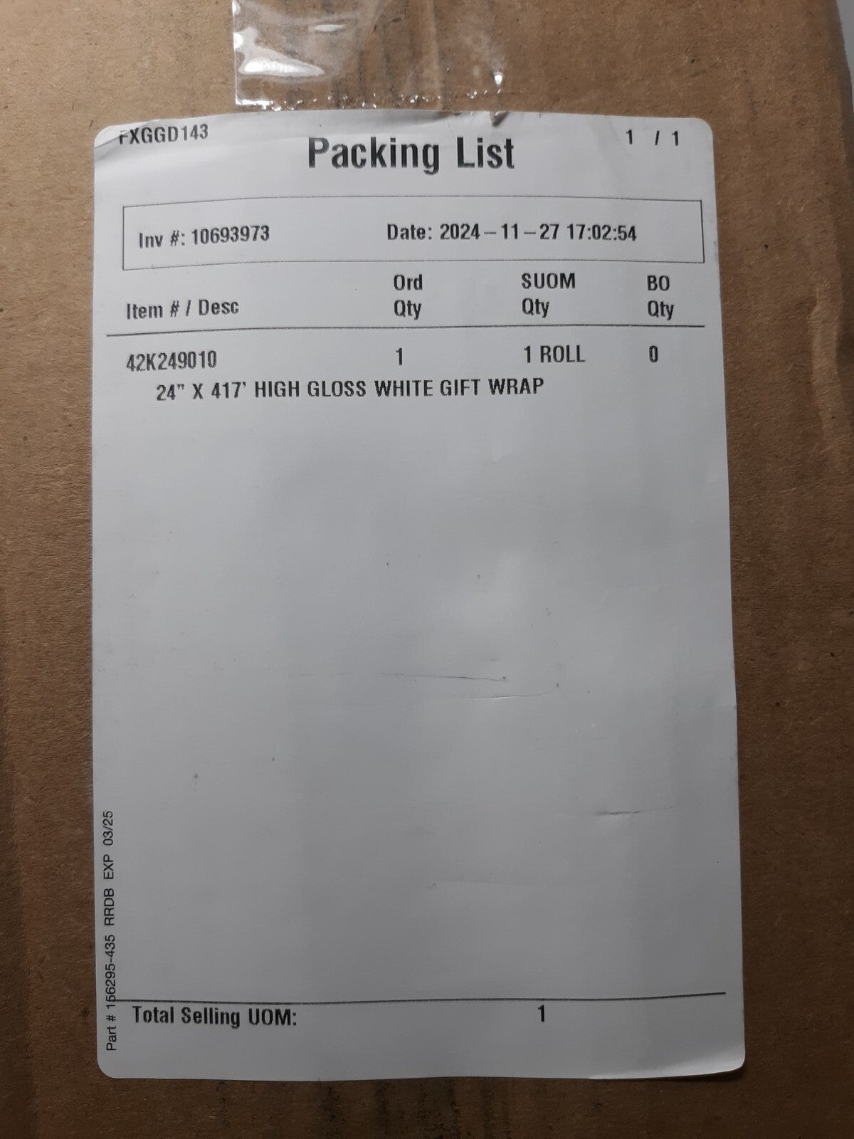 High Gloss White 24" x 417' Gift Wrap Paper Roll