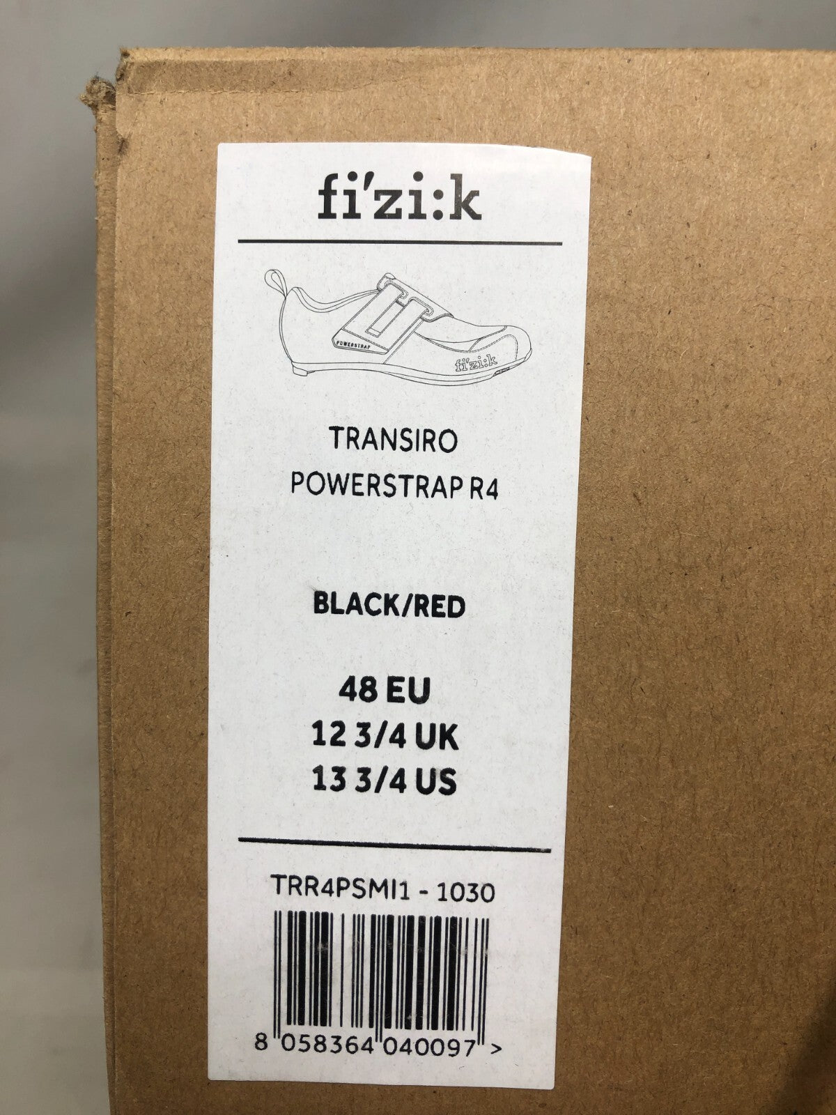 Fizik Transiro R4 Powerstrap Cycling Shoe, Black / Red, 48