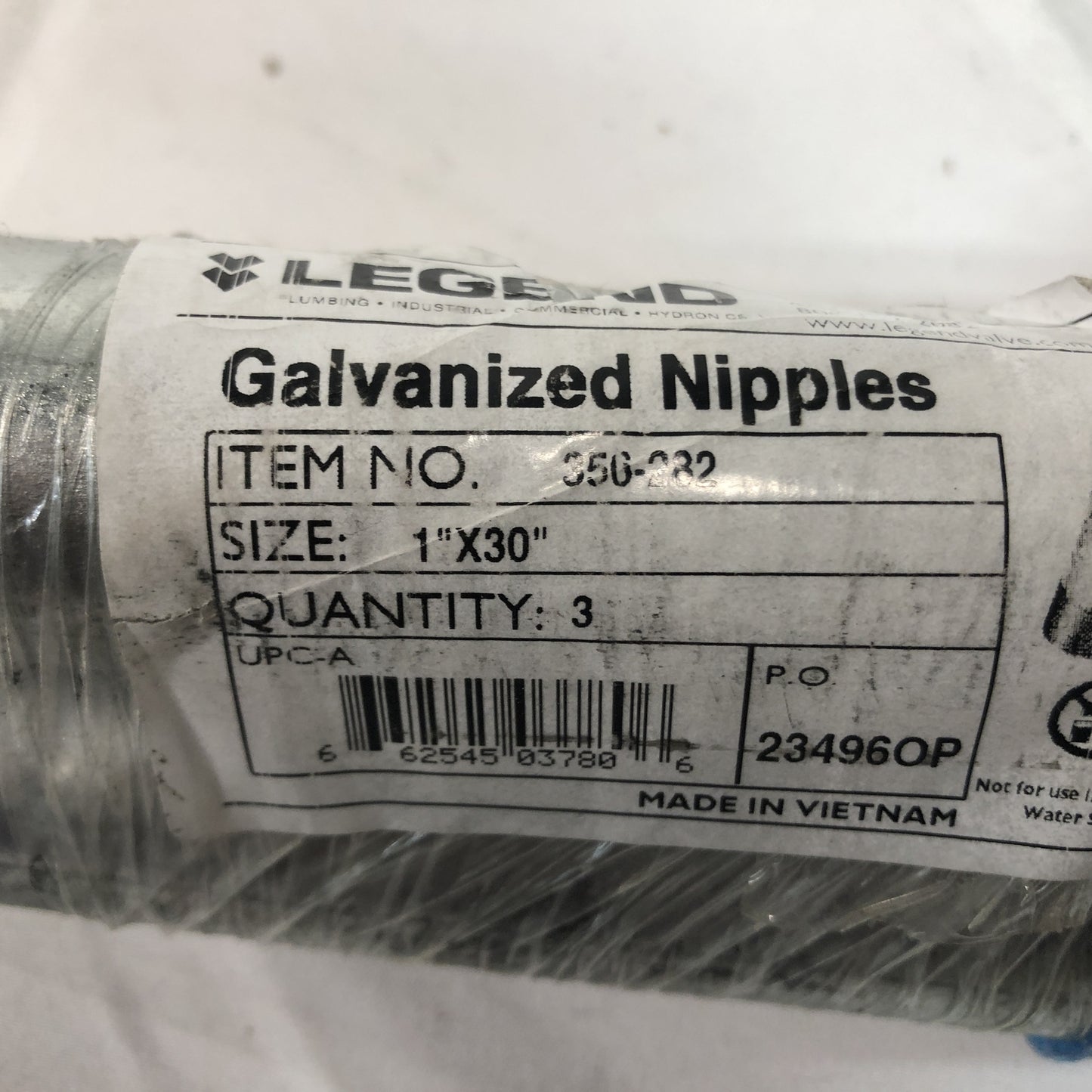 Legrand Galvanized Nipples - 1"x30", 356-282, Lot of 6