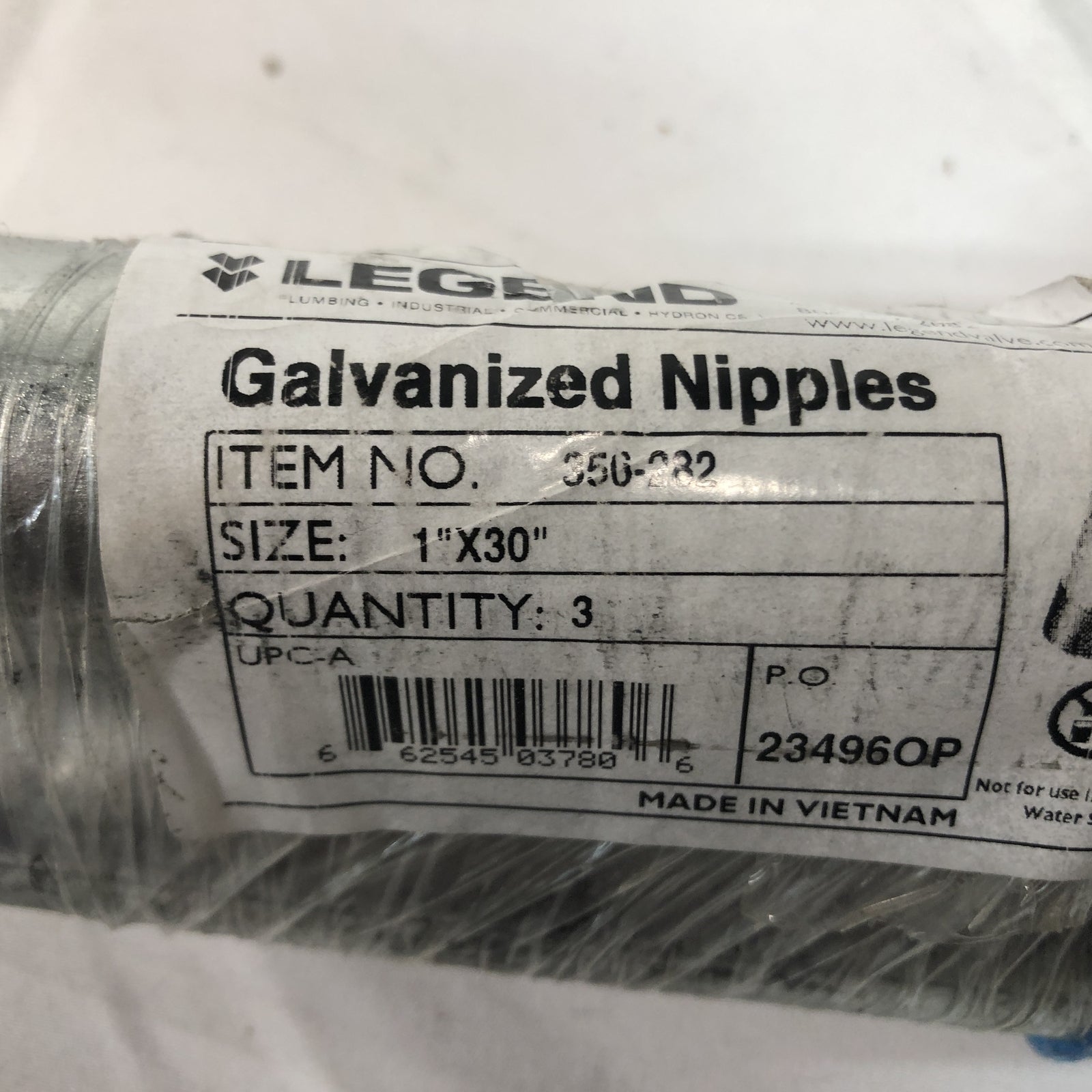 Legrand Galvanized Nipples - 1"x30", 356-282, Lot of 6