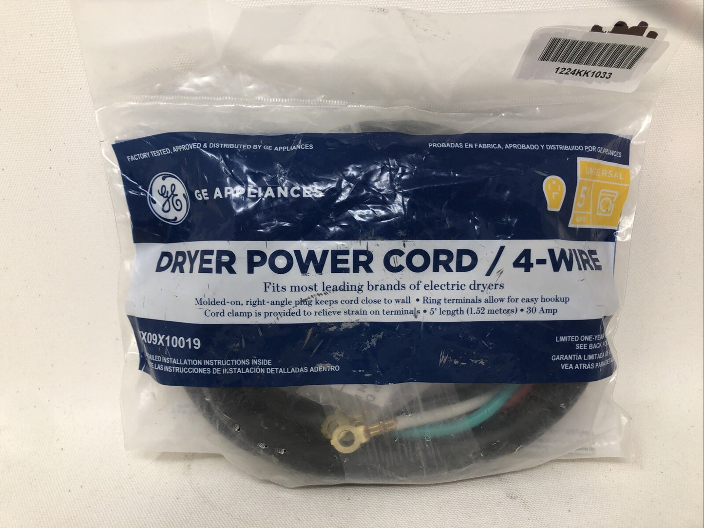GE Appliances 5’ Universal Dryer Power Cord / 4 Wire WX09X10019