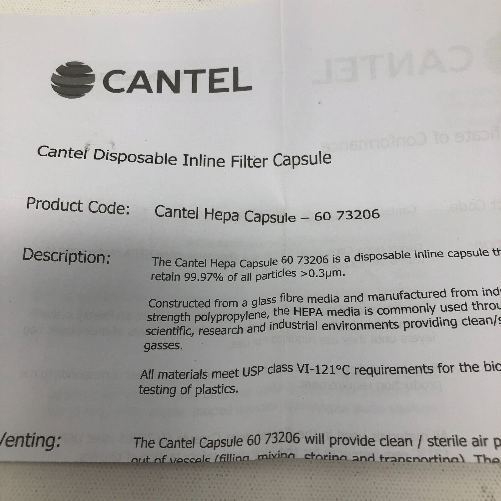 Cantel 0.3 Micron HEPA Aspiration Filter
