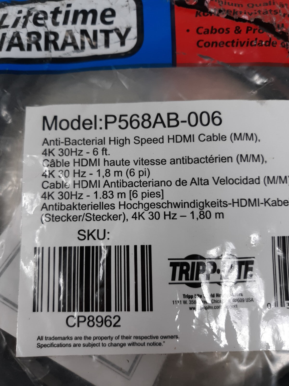 Tripp Lite 6' Foot High Speed HDMI Cable Ultra UHD P568-006 Digital Video Audio