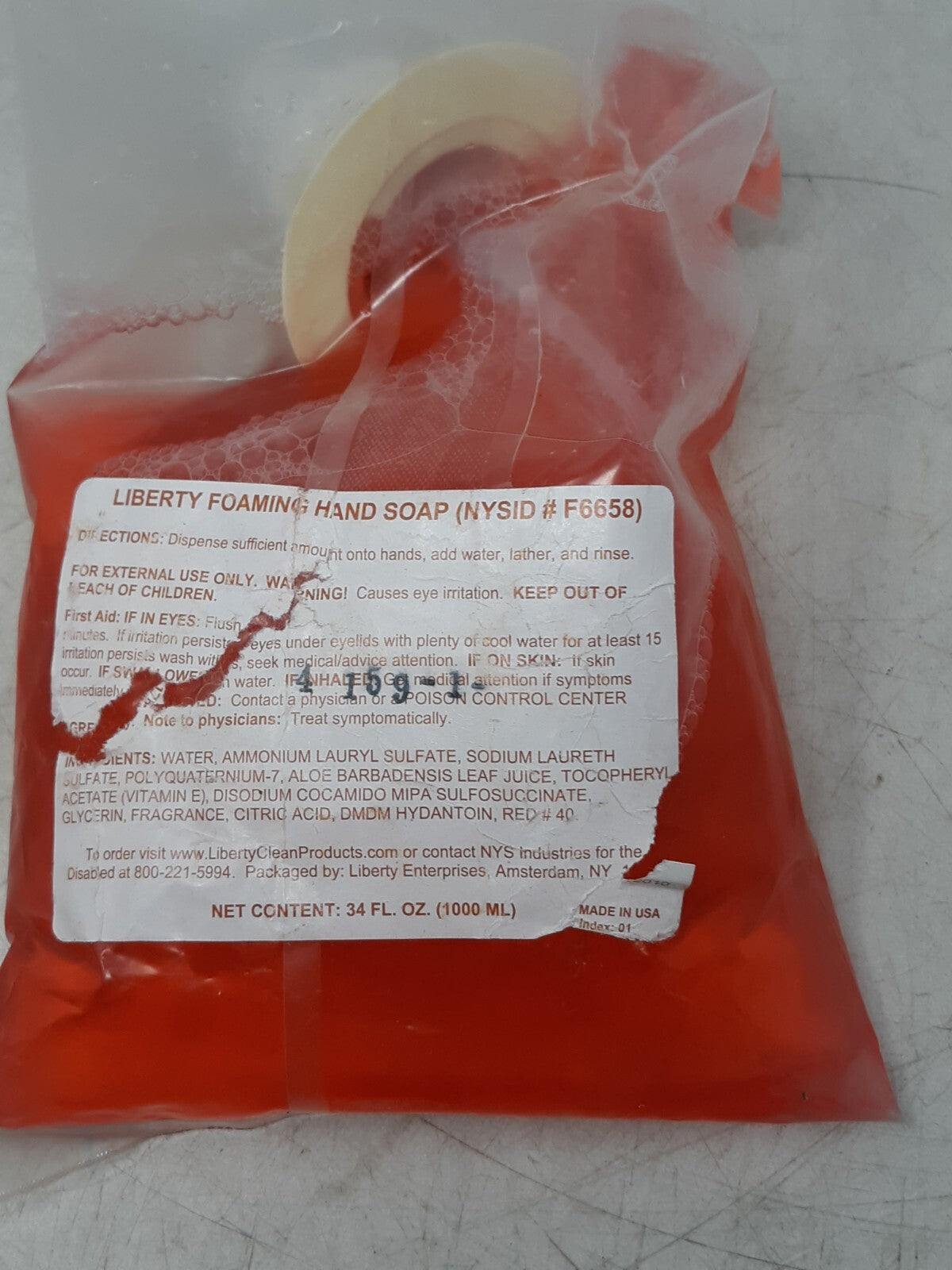 Liberty Foaming Hand Soap Refill NYSID #F6658 34oz (1000ml) Bag Dispenser