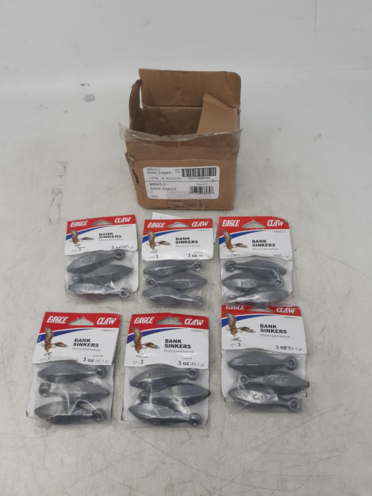 Eagle Claw WBNKS-3 Bank Sinkers 3 oz Lead Weights Lot of 6 Packs (18 Total)