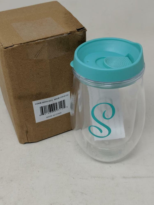 Teal Monogram Letter Stemless Wine Glass with Insulated Lid - S