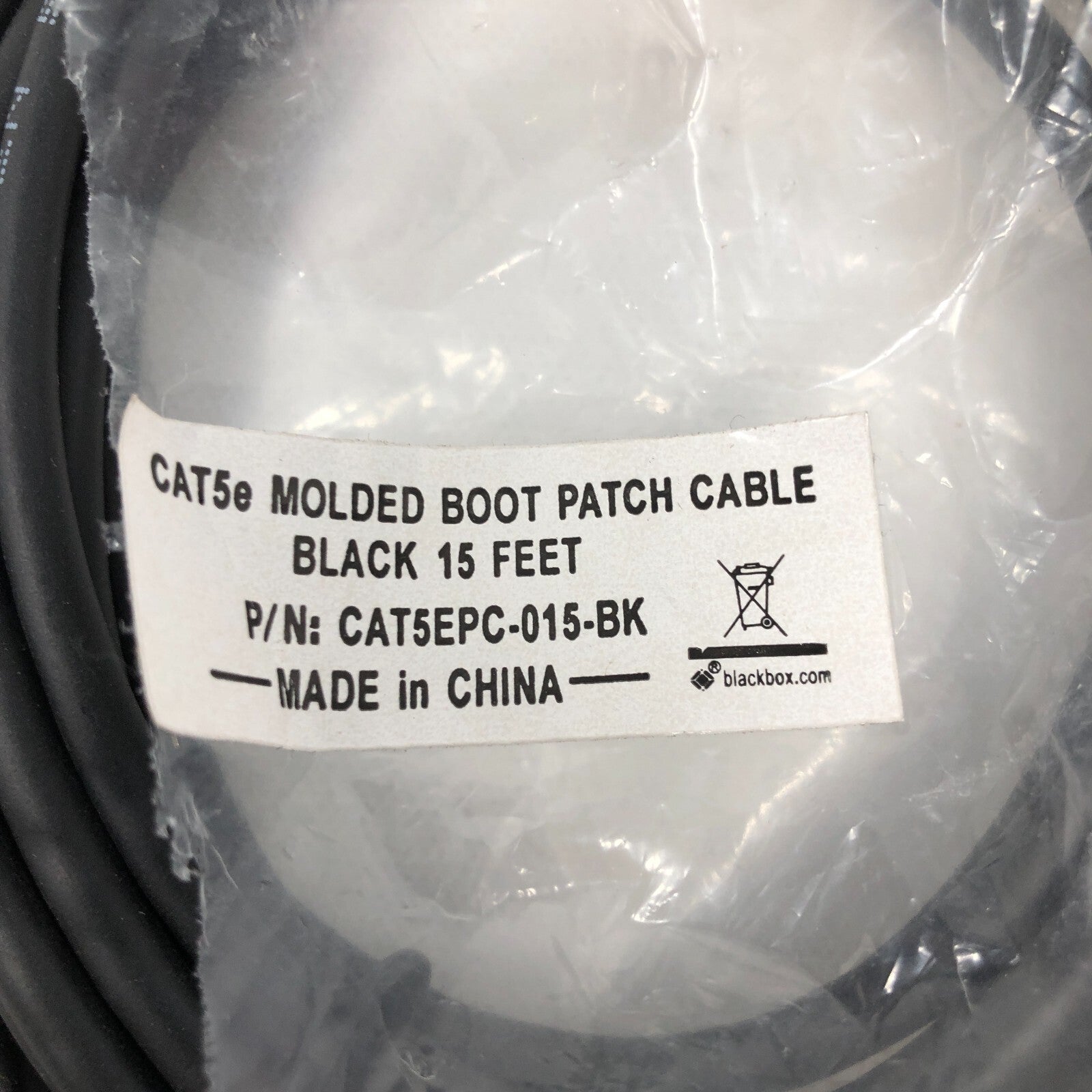 15 ft CAT5e Molded Boot Patch Cable- Black (Lot of 5)