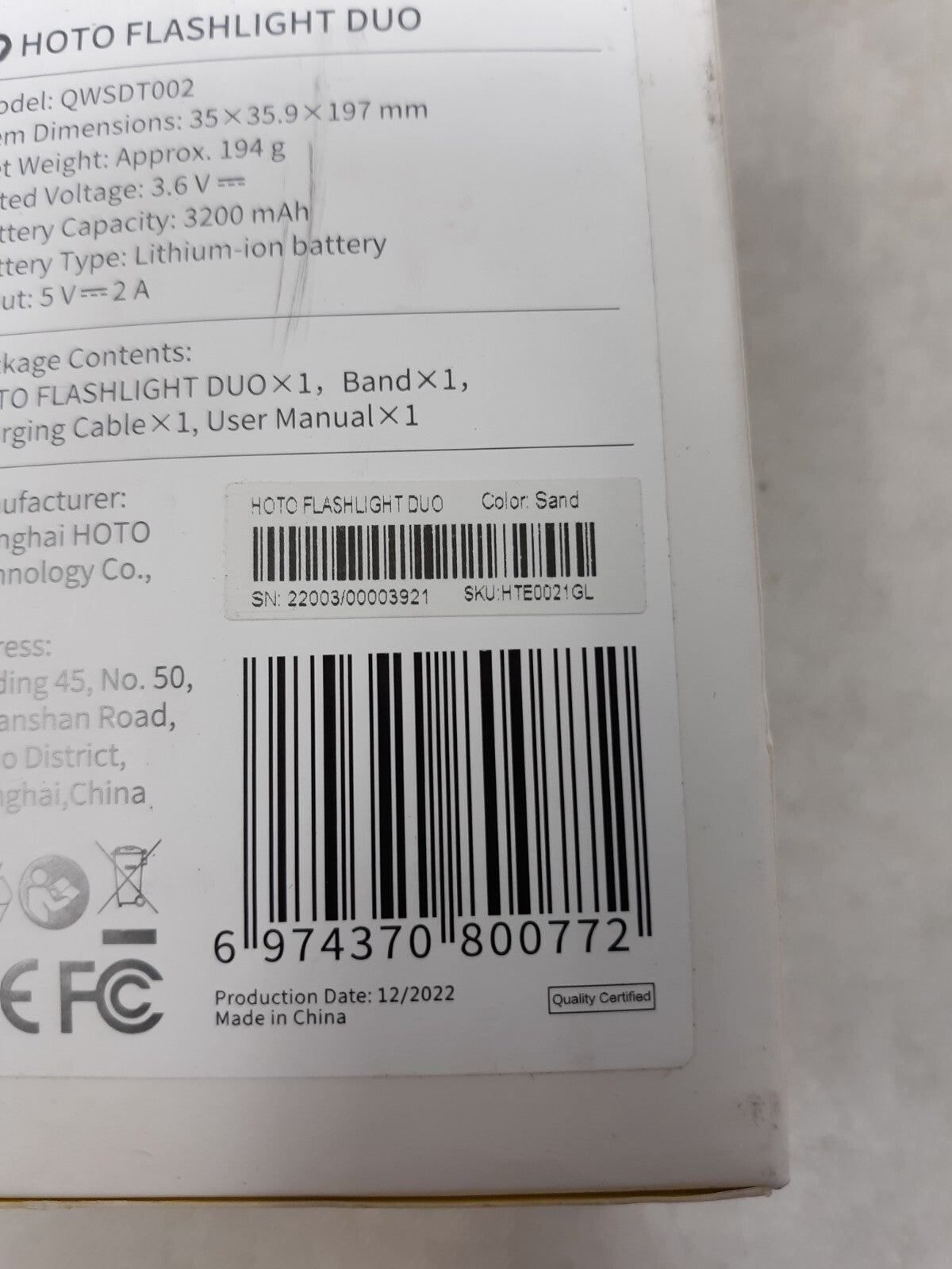 Flashlight HOTO QWSDT002 , 570lm, Fast charging, Strong light, Waterproof, Torch