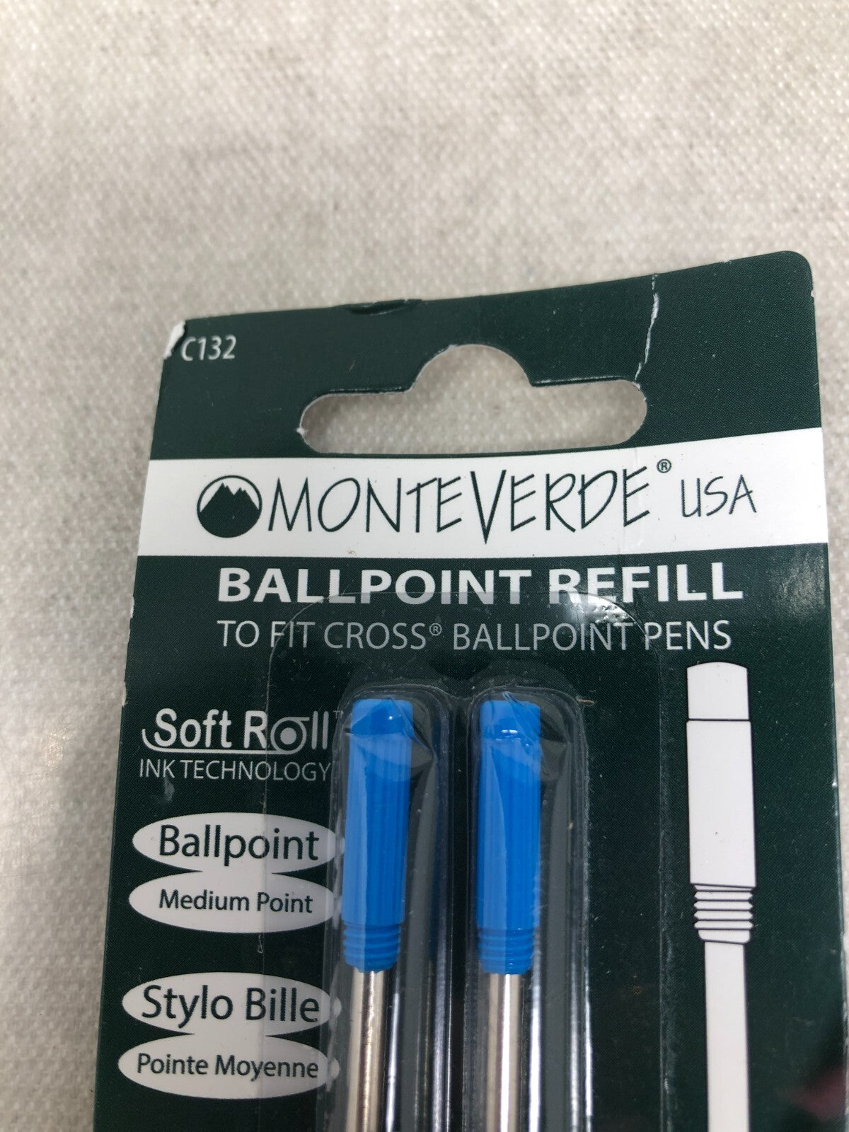 Monteverde Ballpoint Refill Blue Medium Point Fits Cross Ballpoint Pens C132