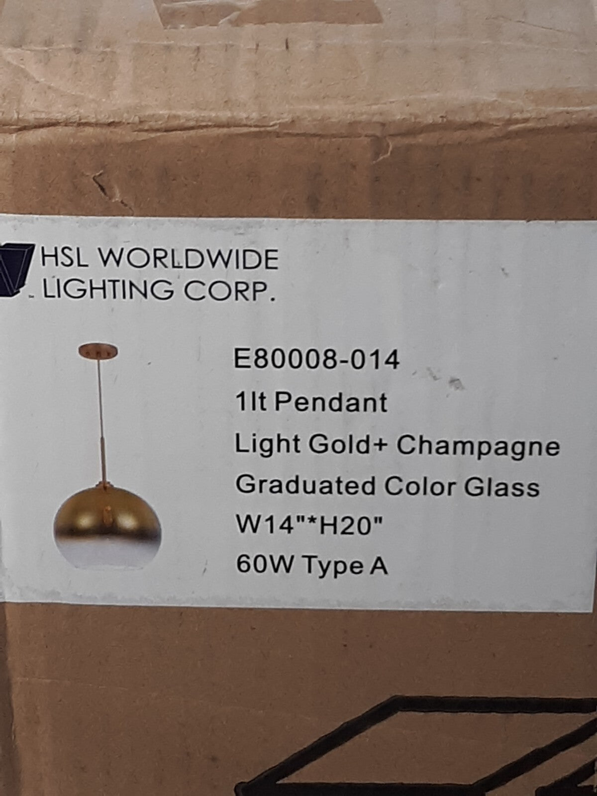 HSL Worldwide Lighting E80008-014 Light Gold Champagne Glass Pendant Light 60W