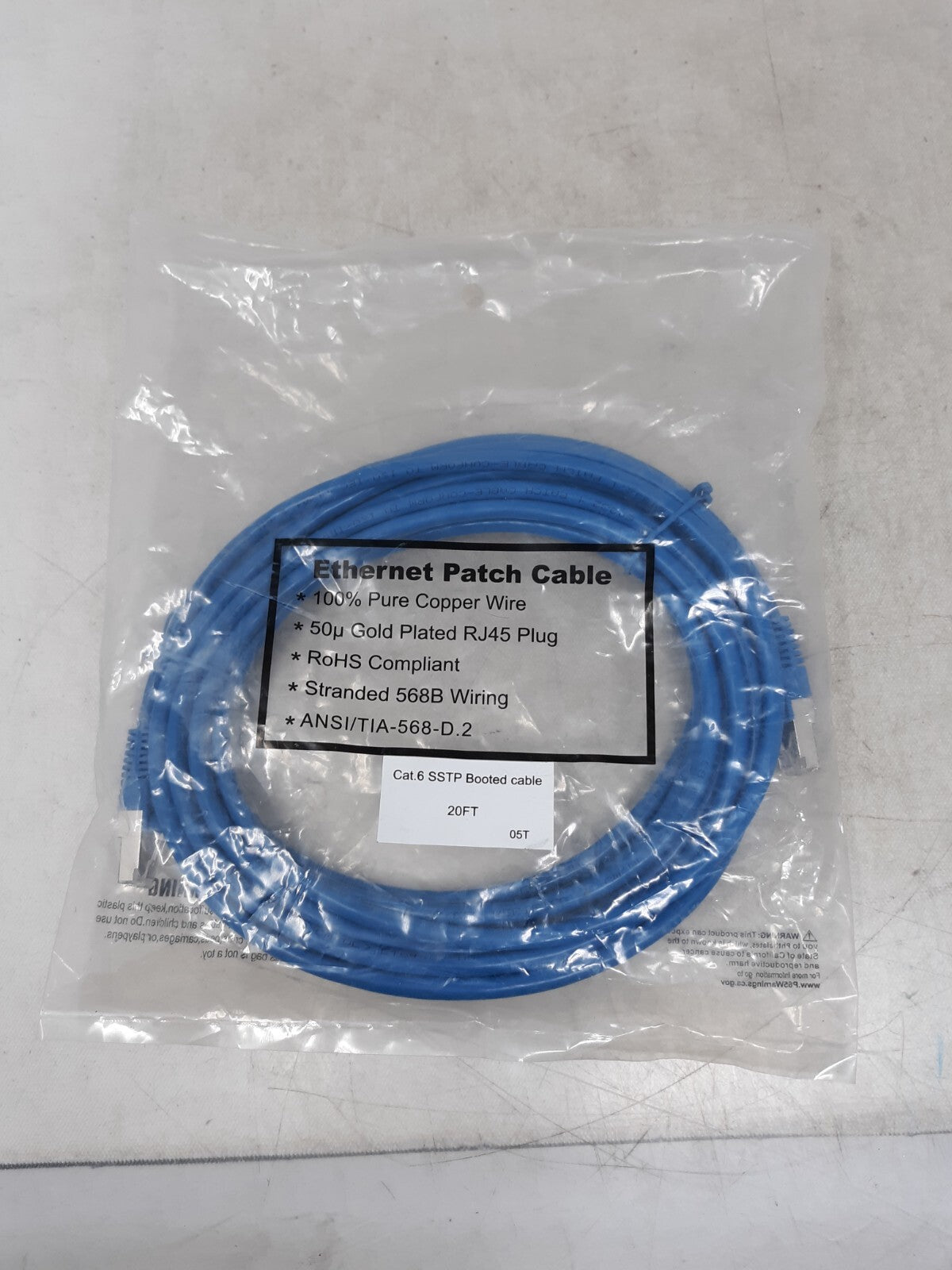 Cat6 Ethernet Patch Cable Network Internet RJ45 Stranded UTP 24AWG 20ft Blue