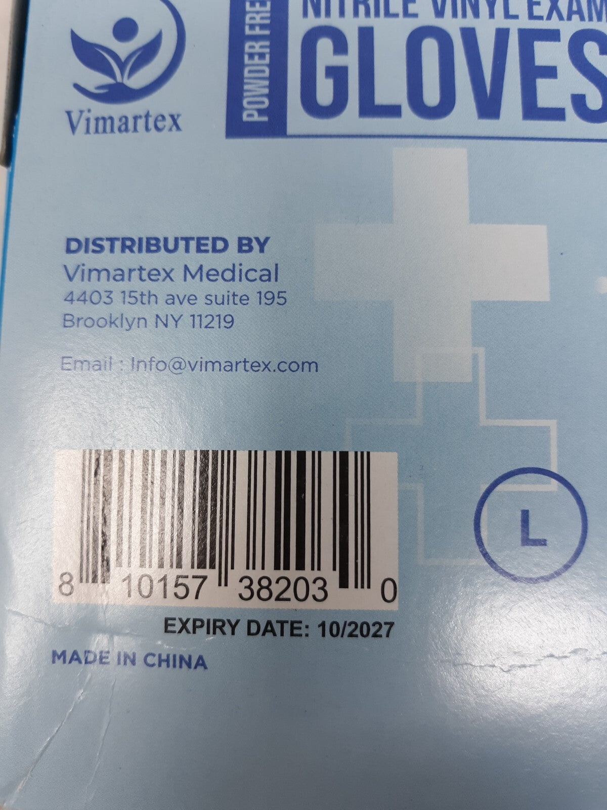 Vimartex Nitrile Vinyl Exam Gloves – Powder-Free, Latex-Free, Large Size