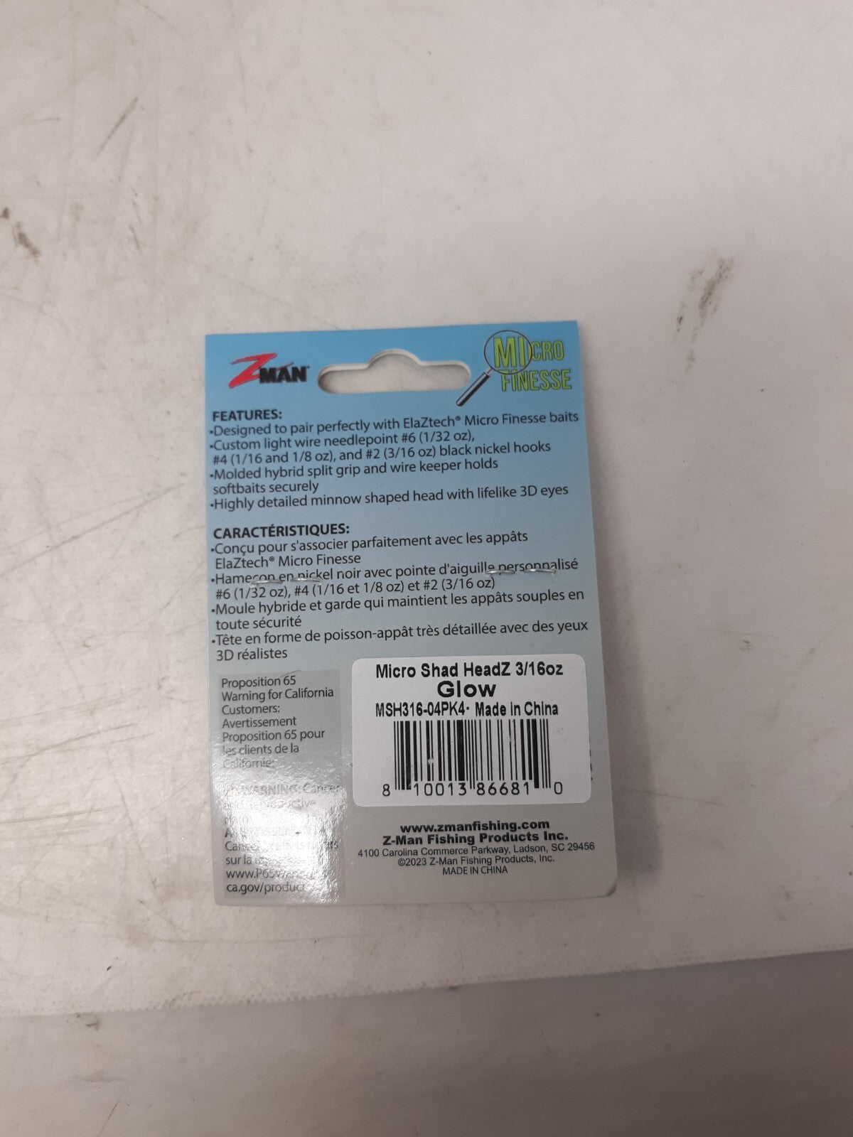 Z-Man Micro Shad HeadZ 3/16oz Glow Jig Heads 4-Pack Lot of 6 MSH316-04PK4