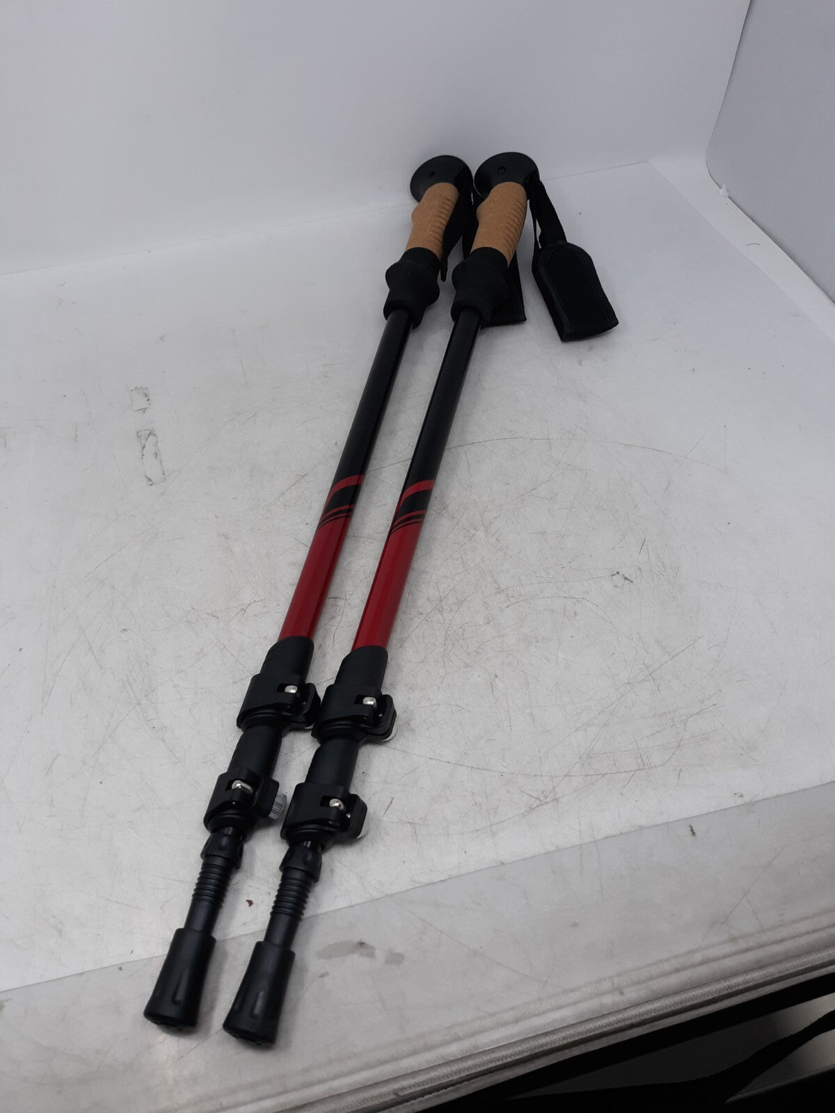 Adjustable Hiking Trekking Poles, Aluminum, Cork Handle, Black/Red (Pair)
