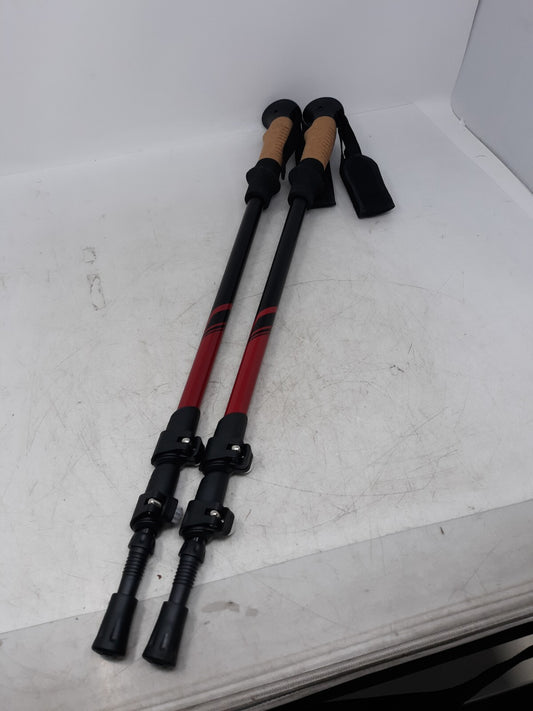Adjustable Hiking Trekking Poles, Aluminum, Cork Handle, Black/Red (Pair)