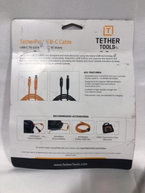 Tether Tools TetherPro USB-C - 3.0 Male B 15ft CUC3415-ORG