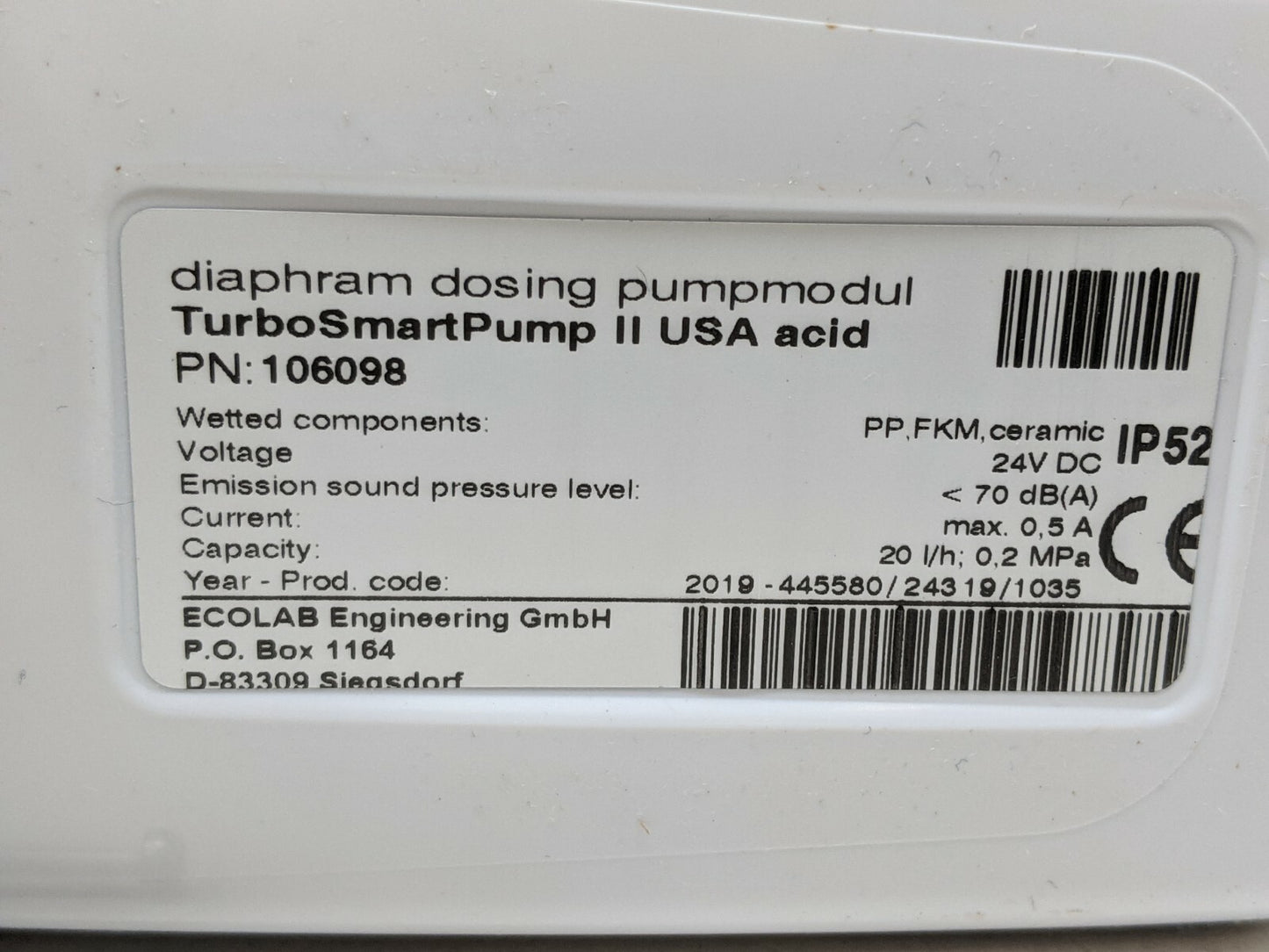 Ecolab TurboSmart Pump II -  P/N 106098