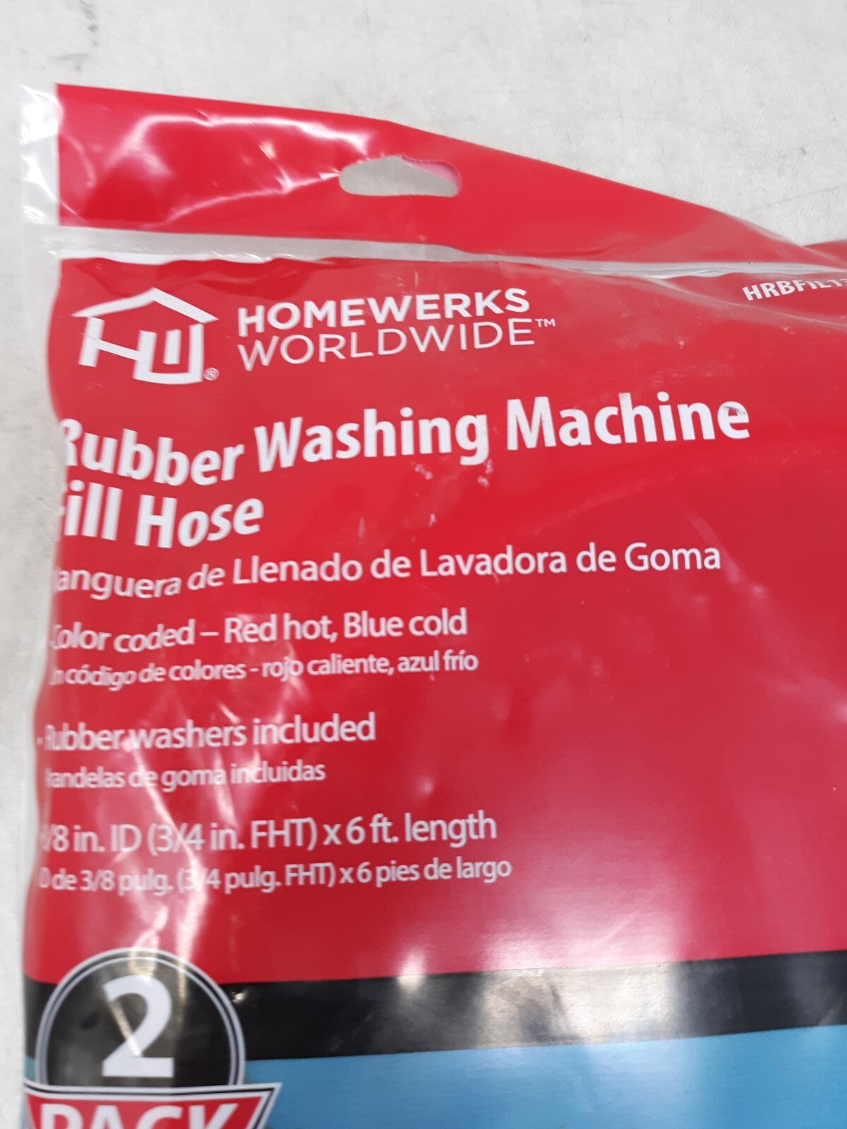 2 Pack Homewerks HRBFIL13B Rubber Washing Machine Fill Hose 3/4" x 6'