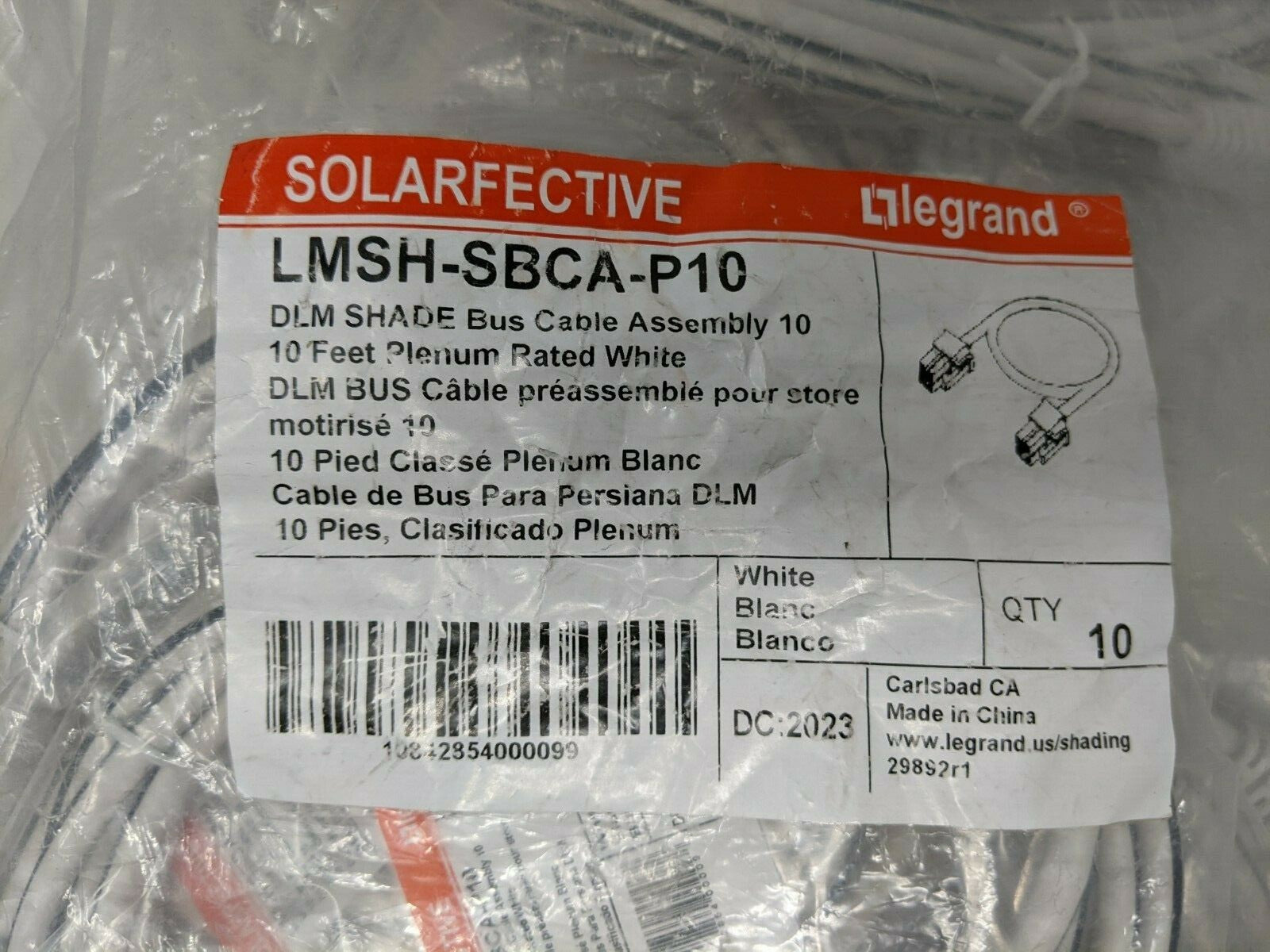Lot of 10 Legrand Wattstopper DLM Shade Bus Cable Assembly, 10' LMSH-SBCA-P10