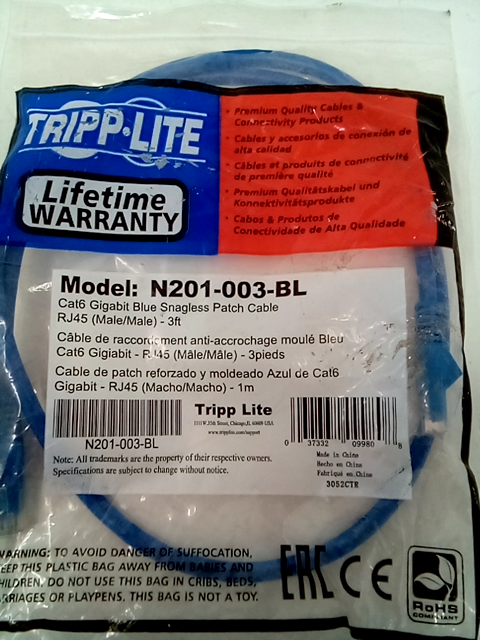 Tripp Lite (N201-003-BL) 3-Ft Blue Cat6 RJ-45 Male to RJ-45 Male Network