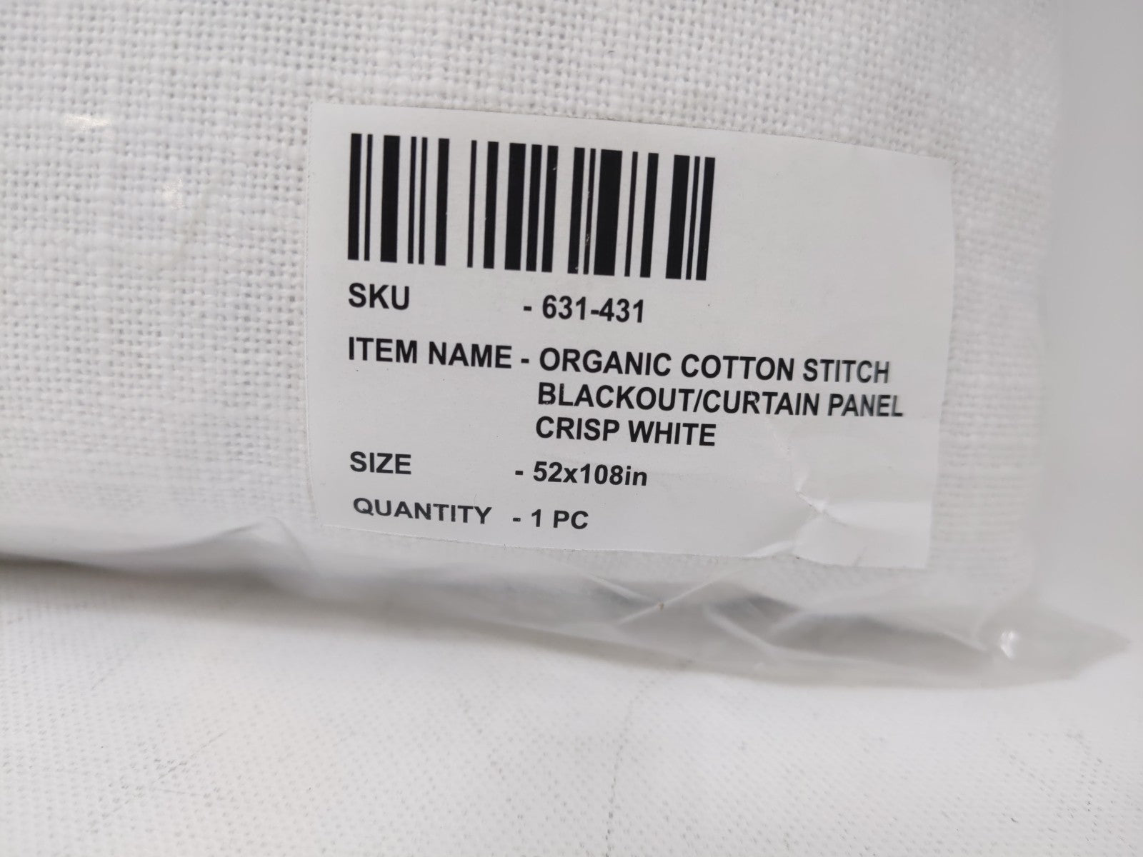 Crate&Barrel Blackout Curtain Panel White Merrow Stitch Organic Cotton 52"x108"