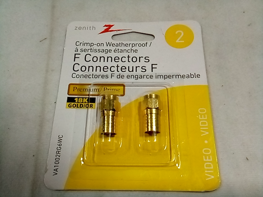 AmerTac - Zenith VA1002RG6WC Weatherproof Crimp-on F Connectors, 2 Piece
