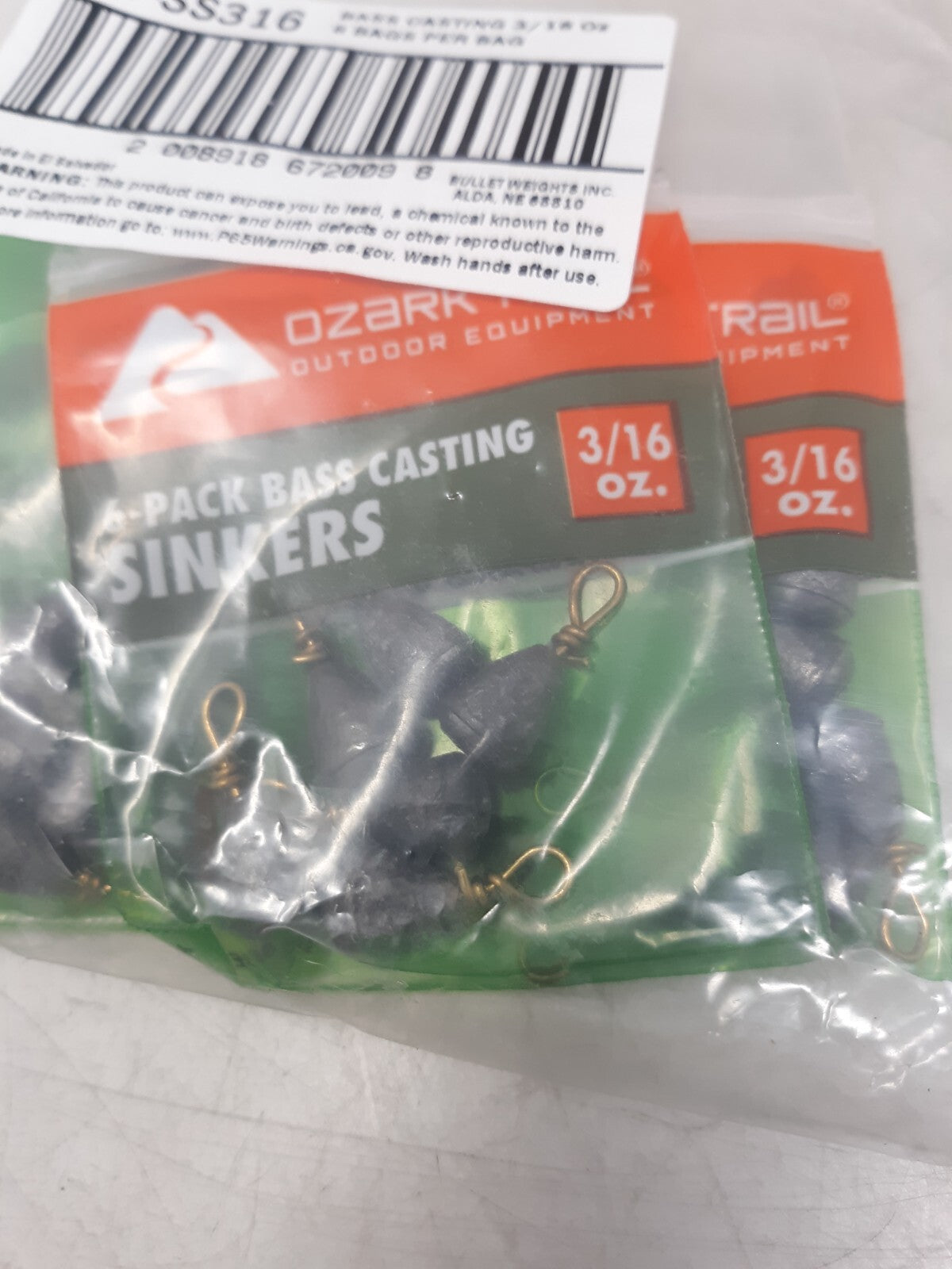 24 Bags (16 in each)144 Total 3/16oz Ozark Trail Boss Casting Sinkers Weights