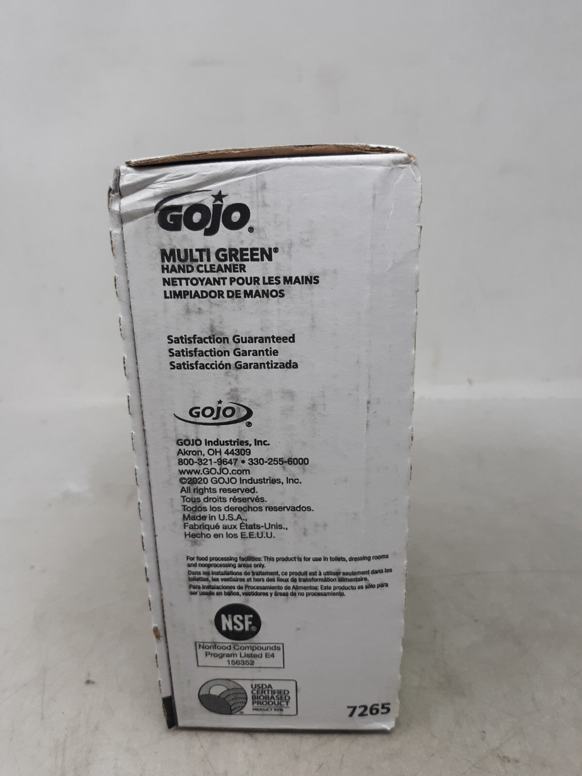 GOJO 7265-04 Hand Cleaner: 2 L Bag-in-Box Liquid, Green, Citrus Scent