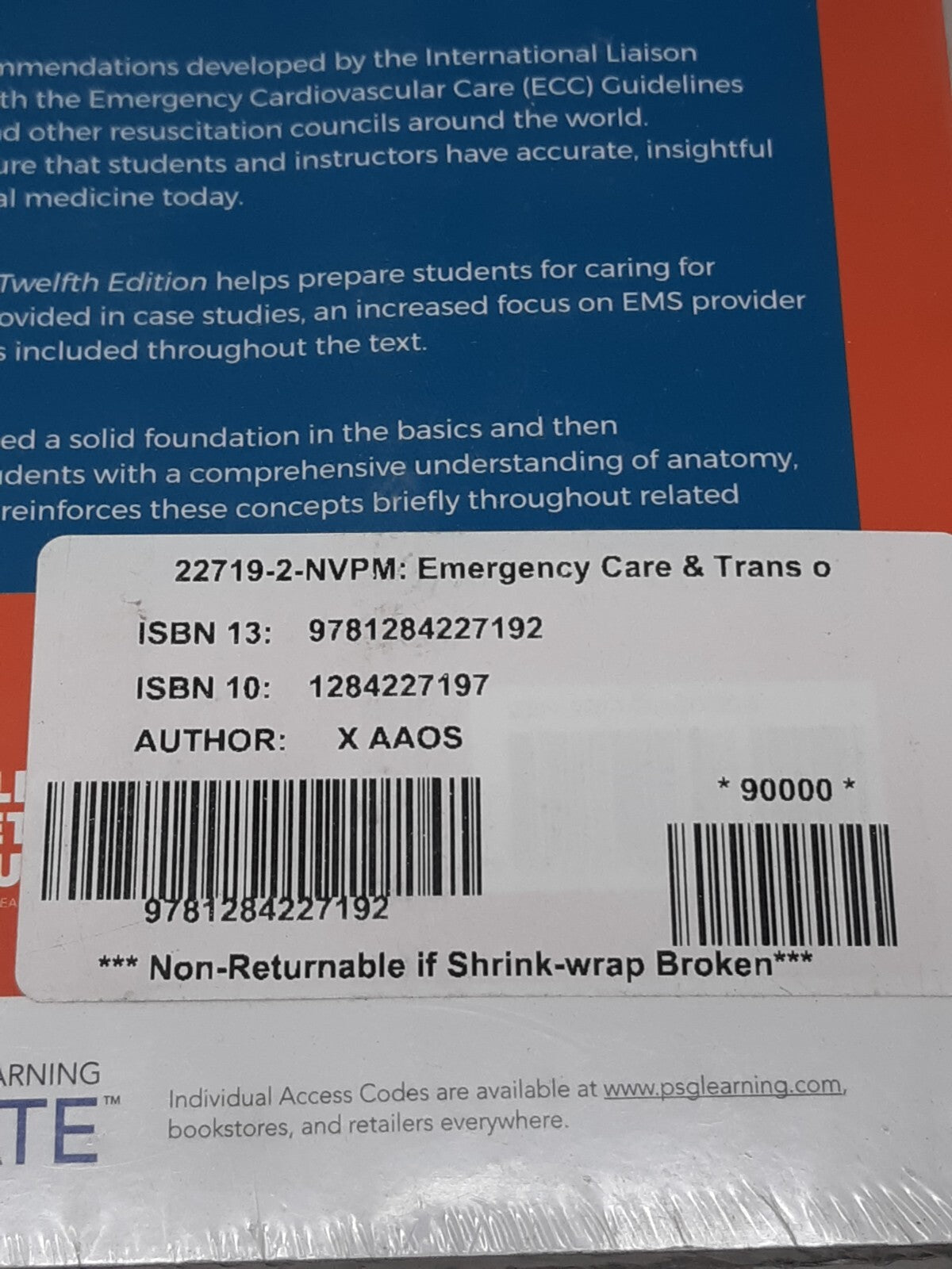 AAOS Emergency Care & Transportation of the Sick and Injured 12th Ed. – Premier
