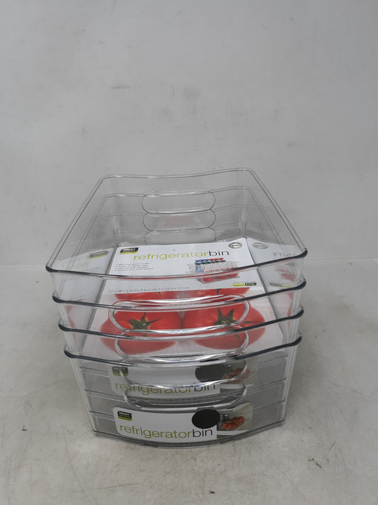 Lot of 4 Smart Design Stackable Clear Refrigerator Storage Bin 8" x 4" x 12"
