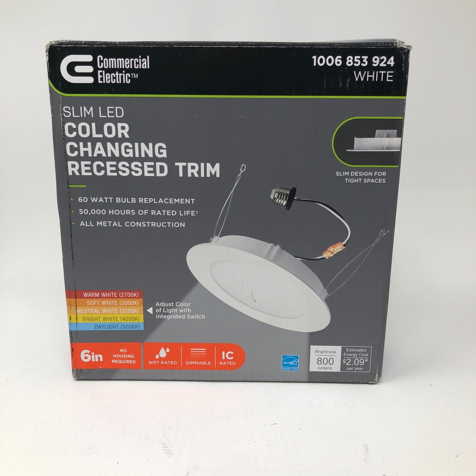 6 inch Commercial Electric LED Color Changing Recessed Trim - White