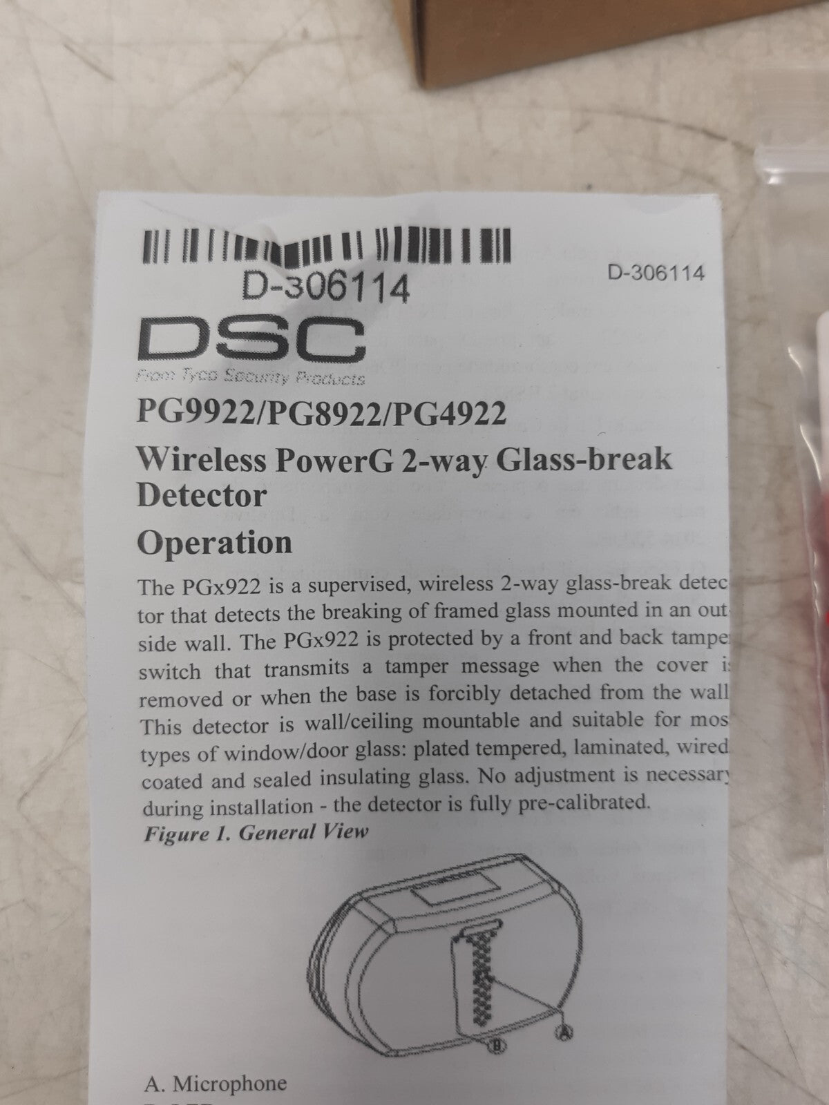 DSC PG9922 Wireless Powerg Glass Break Detector