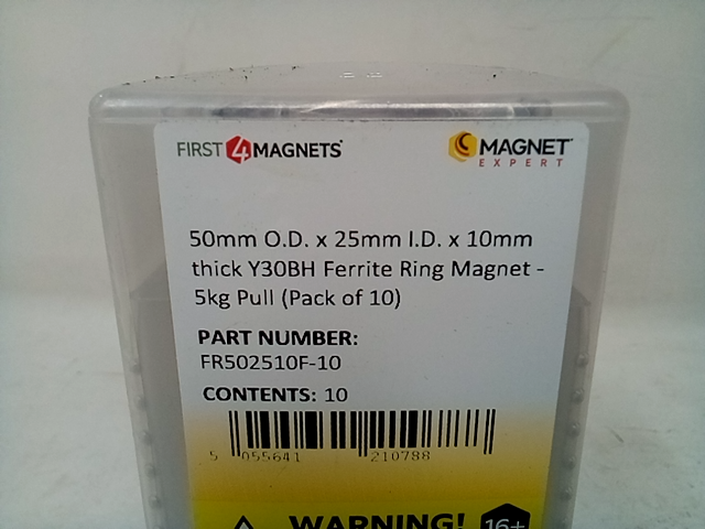 Magnet Expert, FR502510F-10, 50mm O.D. x 25mm I.D. x 10mm Thick Magnets, QTY 10