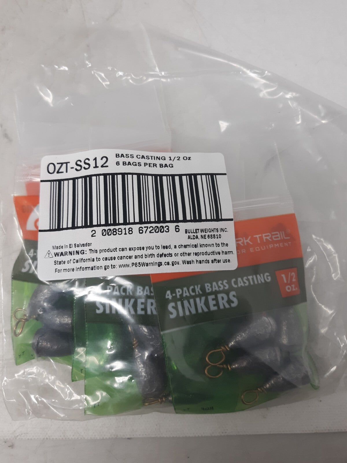 Ozark Trail Bass Casting Sinkers 1/2 oz – Lot of 24 Packs (96 Total Sinkers)