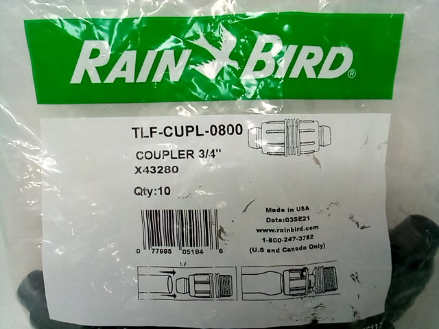 Rain Bird TLF-CUPL-0800 Coupler 3/4 X43280, 10qty.