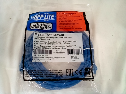 Tripp Lite Cat6 Snagless Molded Patch Cable, 25 Ft.,Blue N201-025-BL