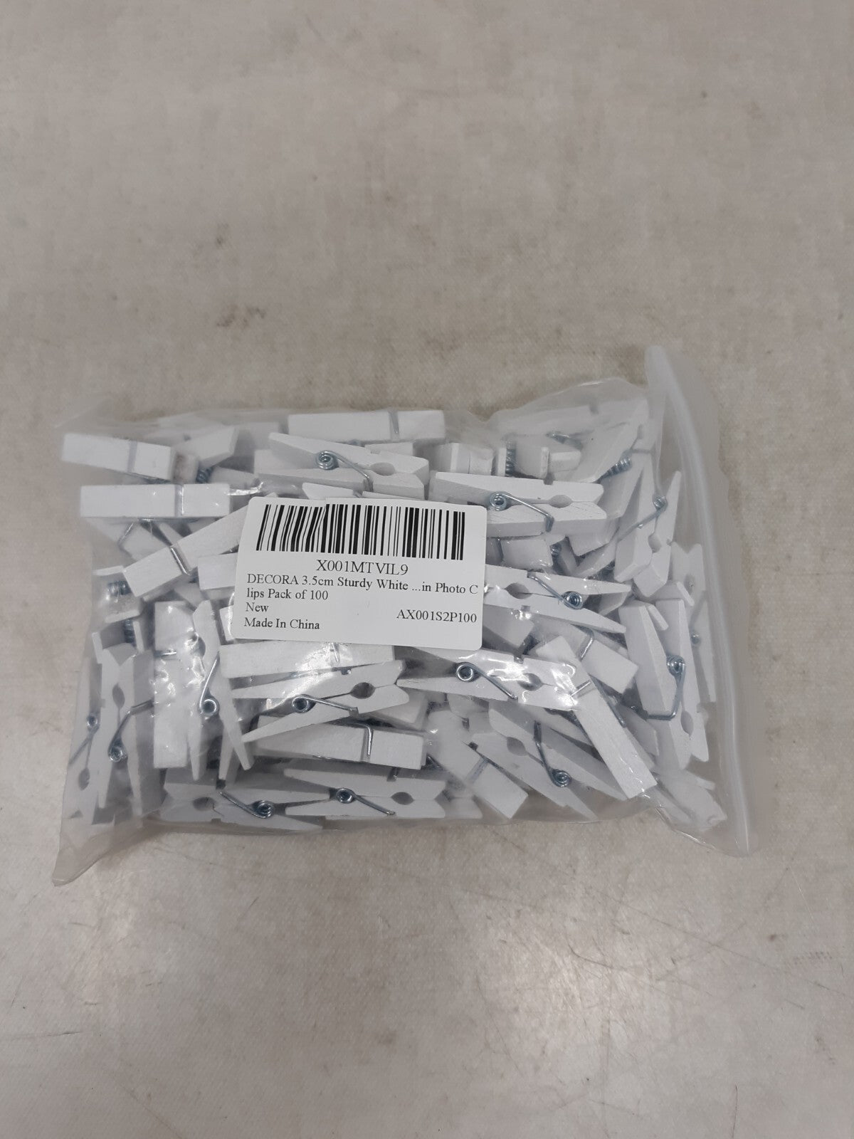 Decora 3.5cm Sturdy White Wooden Mini Clothespin Photo Clips Pack of 100