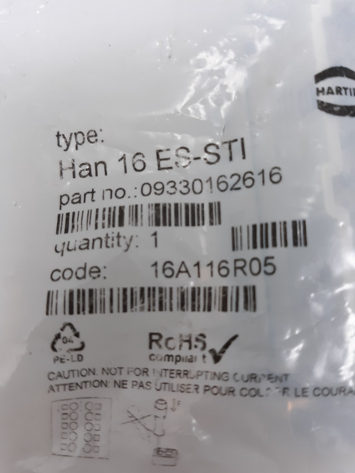 HAN 16 ES-M Rectangular Plug Insert 09330162616 YYC