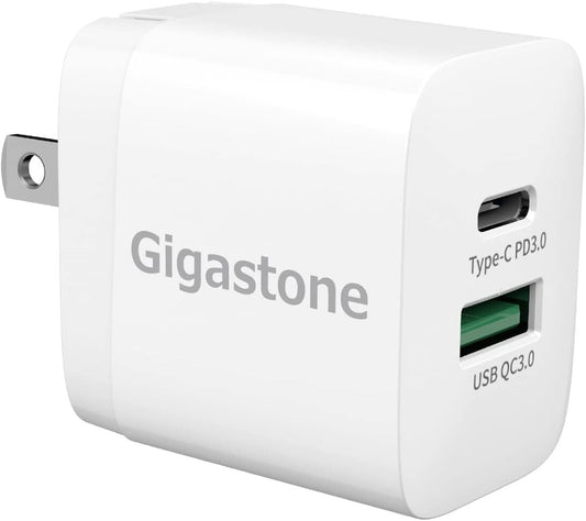 Gigastone 20W Dual Ports USB-A + USB-C Type C Fast Wall Charger PD/QC 3.0