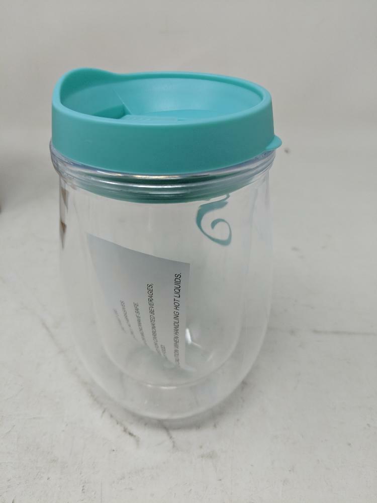 Teal Monogram Letter Stemless Wine Glass with Insulated Lid - S