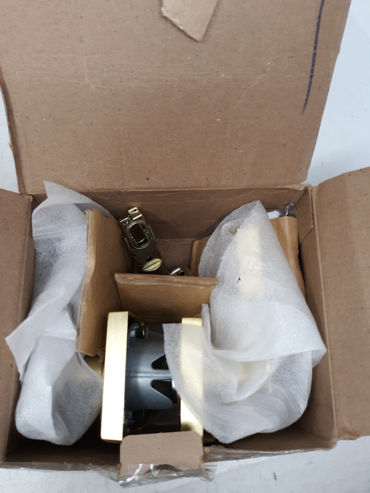 Schlage F10LAT608COL Latitude Passage Door Lever with Collins Trim, Satin Brass