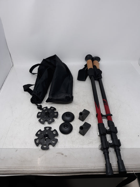 Adjustable Hiking Trekking Poles w/ Cork Handles & Accessories (Pair)