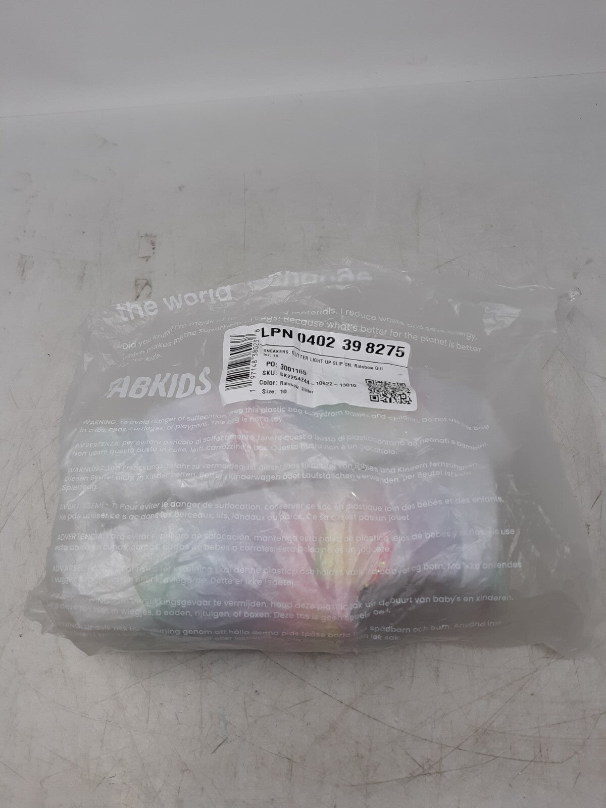 FabKids Glitter Light-Up Slip-On Sneaker in Rainbow Glitter, Size 10