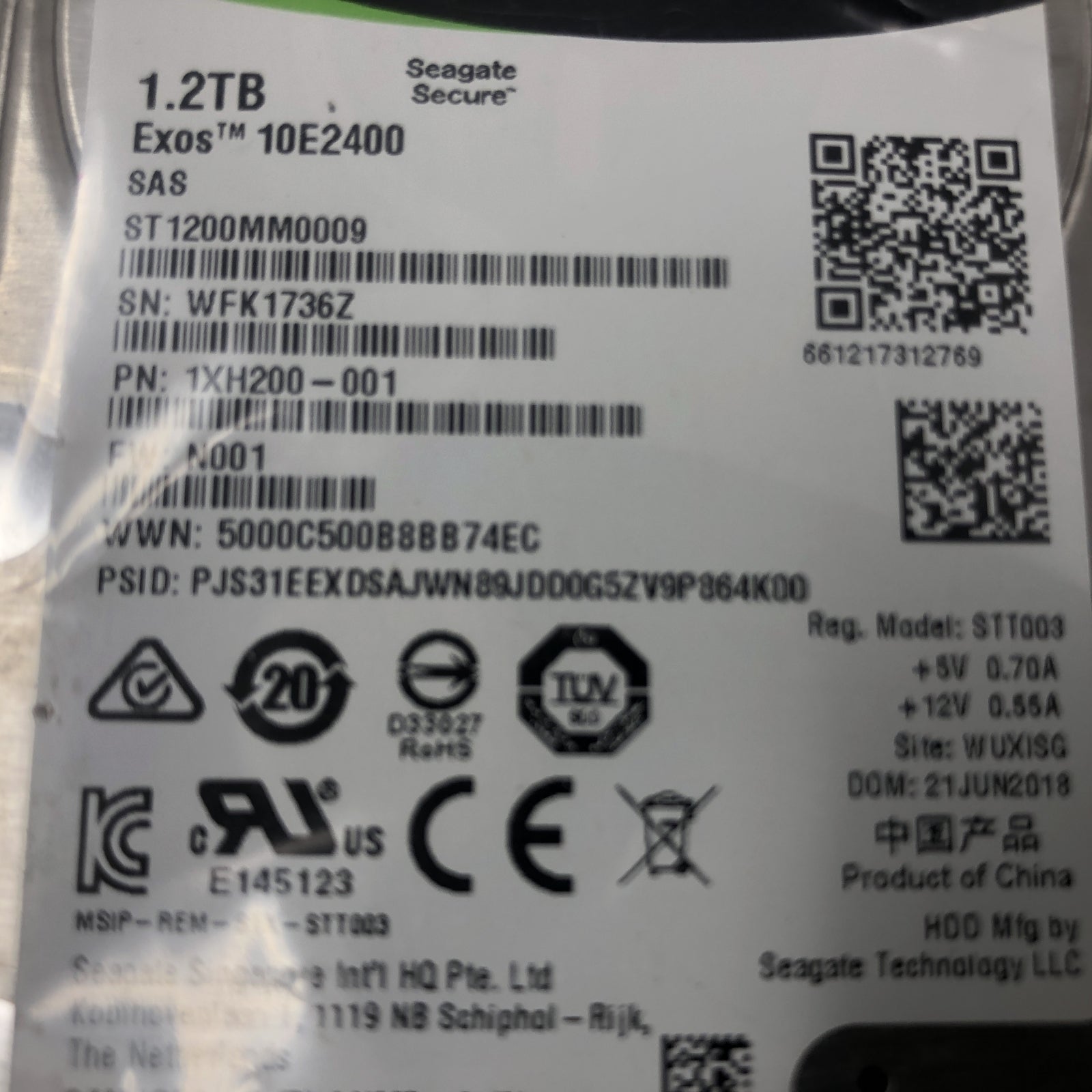 Seagate EXOS Enterprise 10E2400 CIARA 1.2TB - STT003 Part:1XH200-001